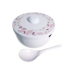 Amber Rice Bowl with Cover & Spoon